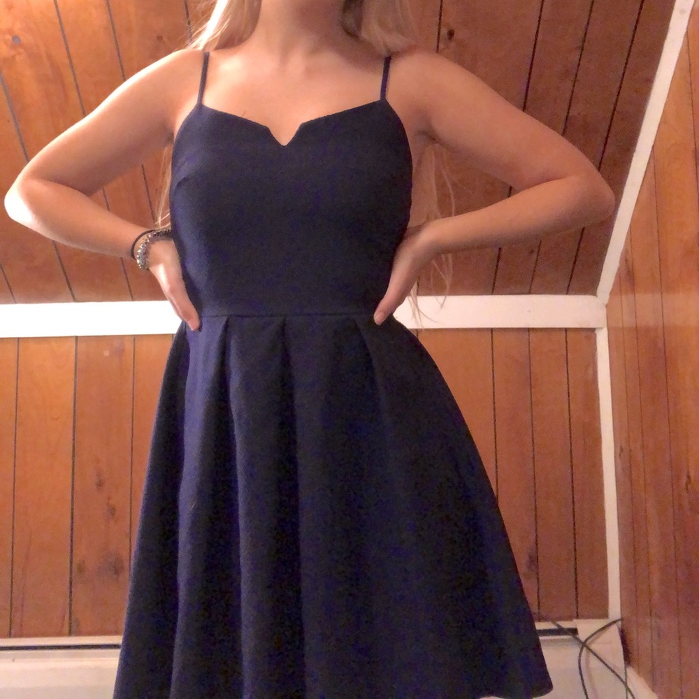 navy blue spaghetti strap dress